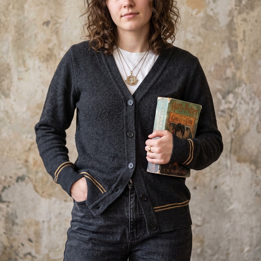 Harry Potter Womens Cardigan XS Grey Wool Blend Hufflepuff Dark Academia